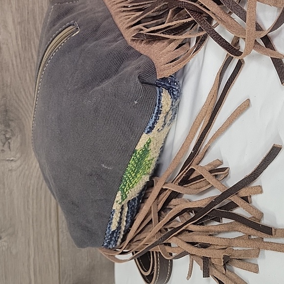 Myra B. Canvas Fringe Leather Crossbody Shoulder Bag - Picture 8 of 12